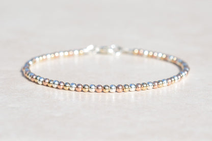 Rose Gold, Yellow Gold, and Sterling Silver Beaded Ball Bracelet Front