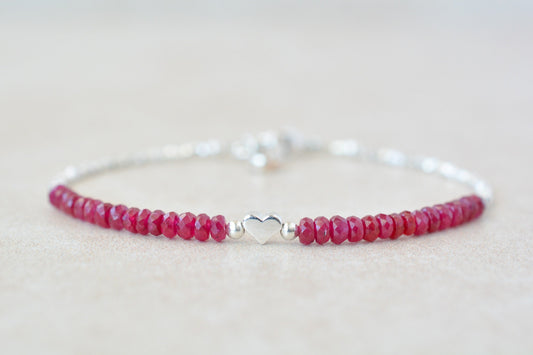 July Birthstone Bracelet with Ruby & Sterling Silver Beads