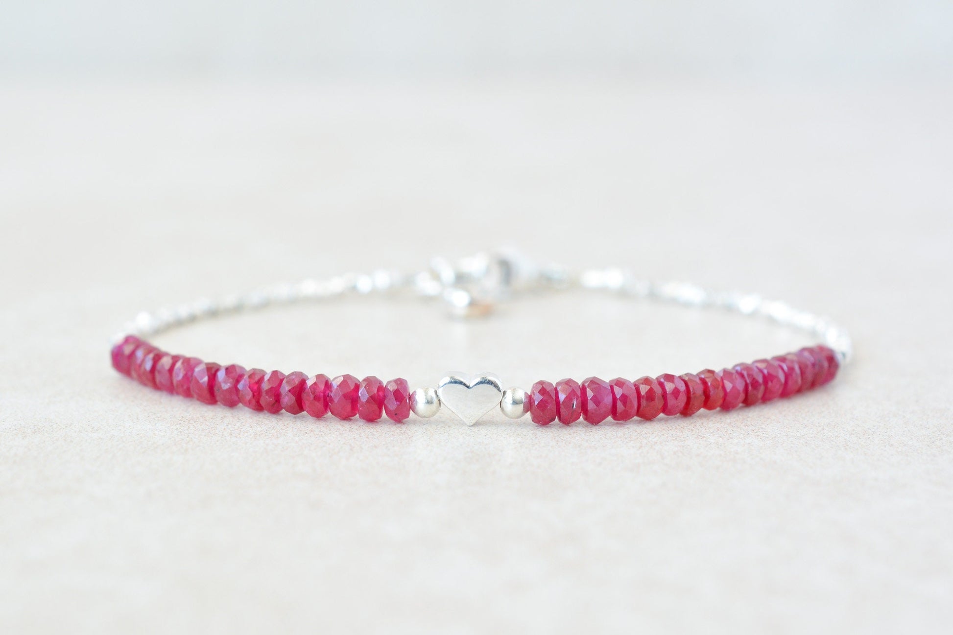 July Birthstone Bracelet with Ruby & Sterling Silver Beads