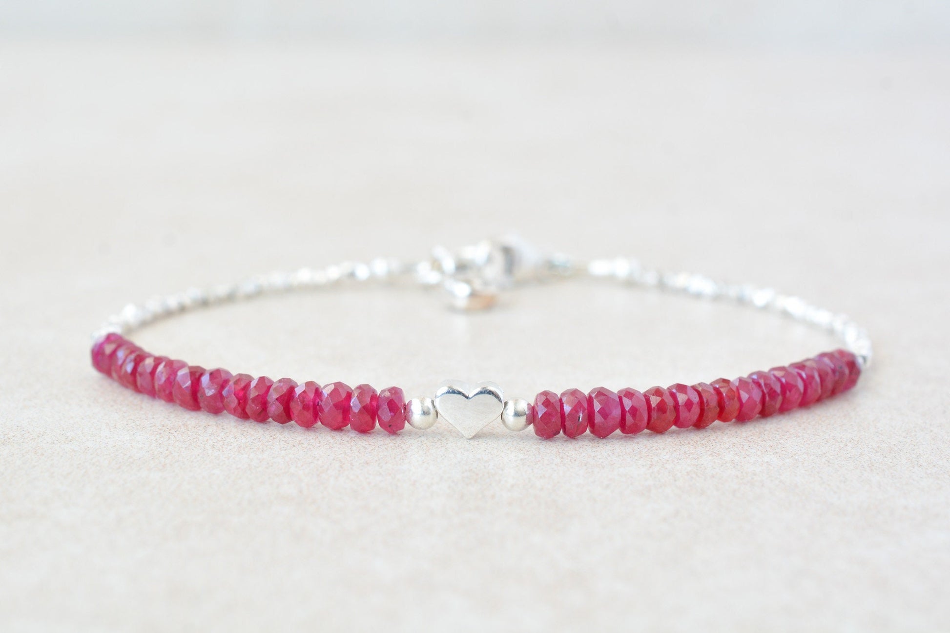 July Birthstone Bracelet with Ruby & Sterling Silver Beads