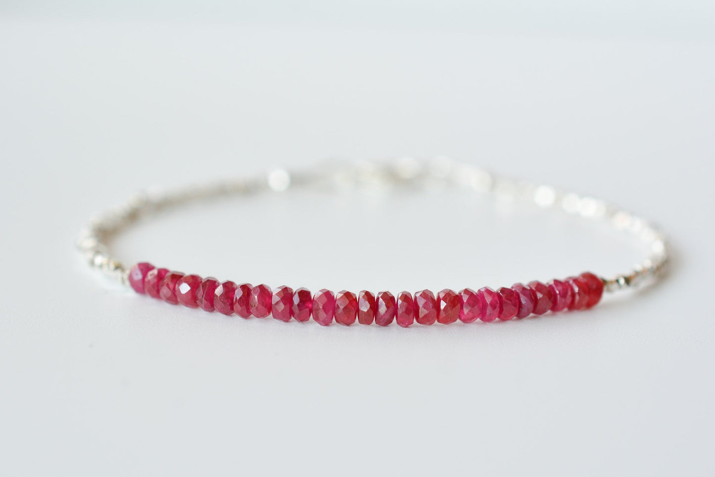 Ruby & Silver Beaded Birthstone Bracelet for July