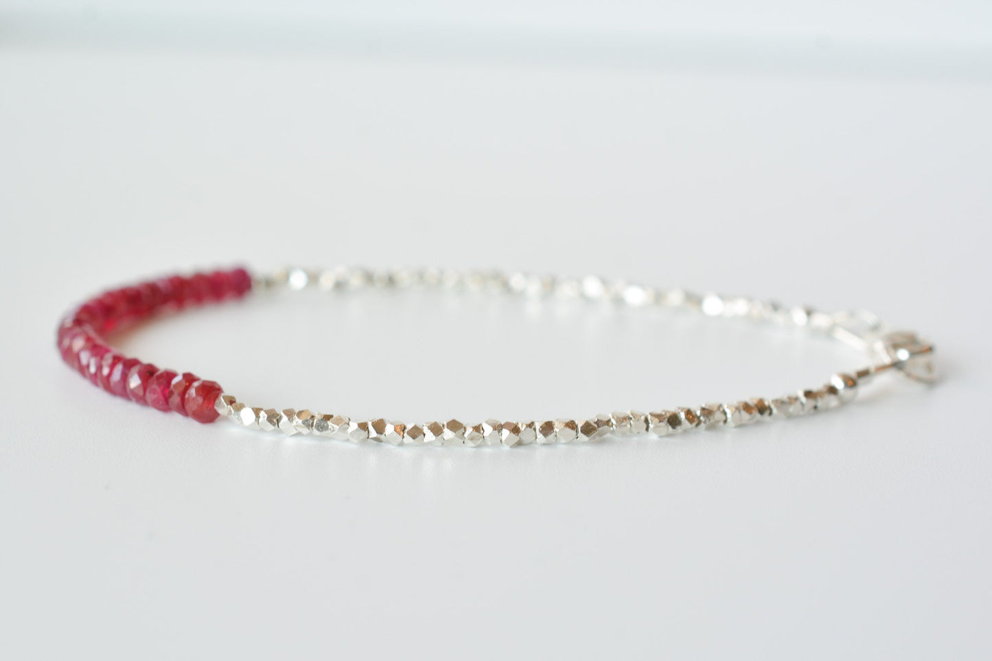 Ruby & Silver Beaded Birthstone Bracelet for July