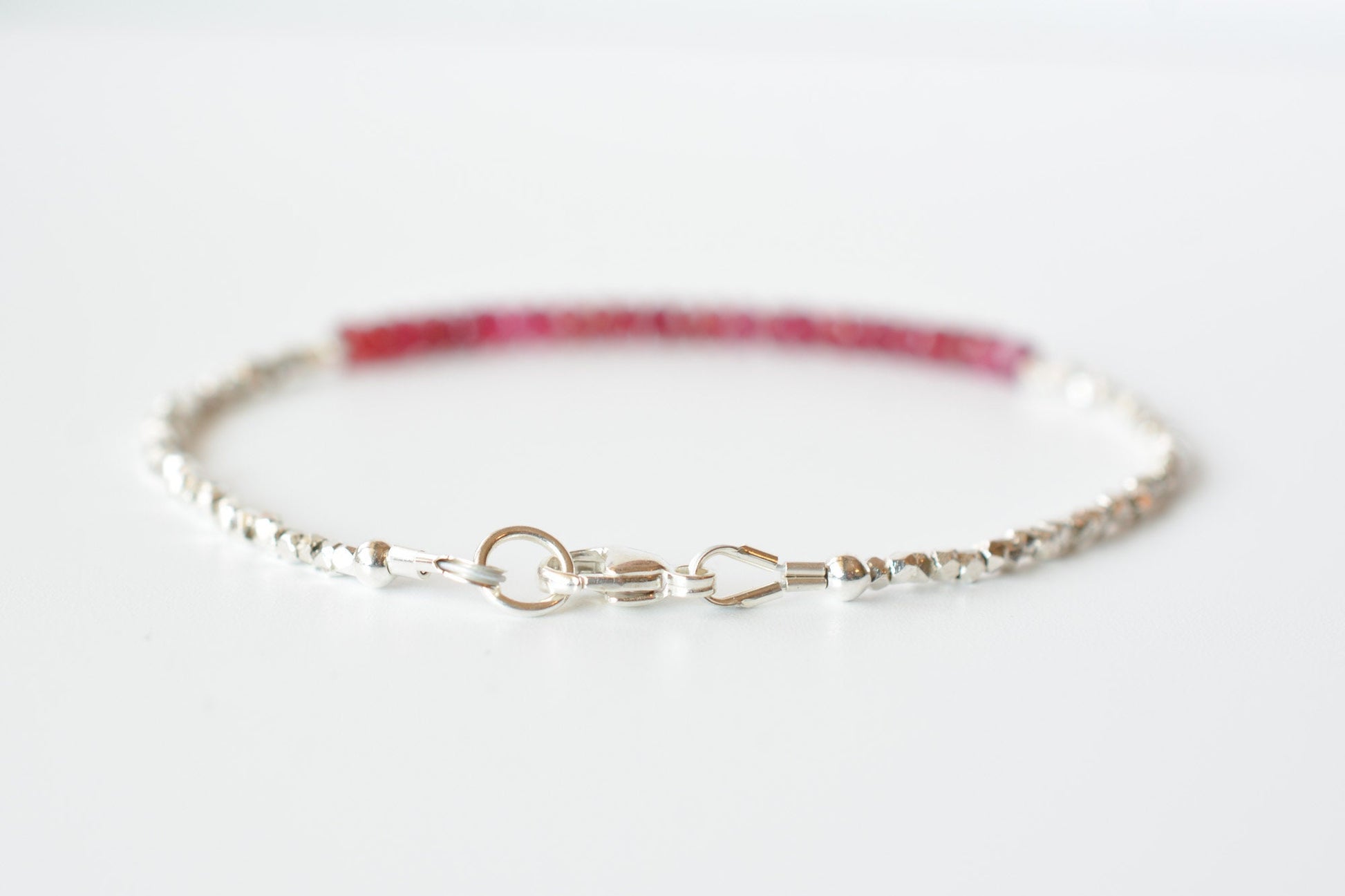 Ruby & Silver Beaded Birthstone Bracelet for July