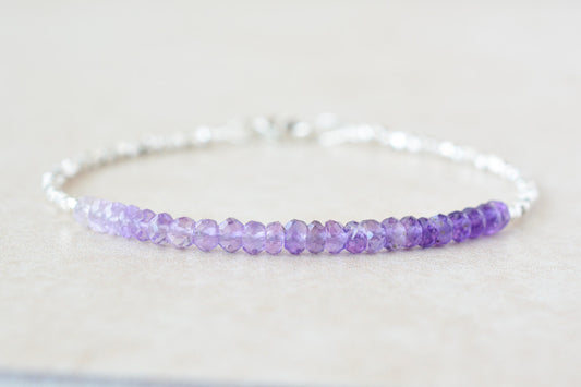 February Amethyst Birthstone Beaded Bracelet with Karen Hill Tribe Silver