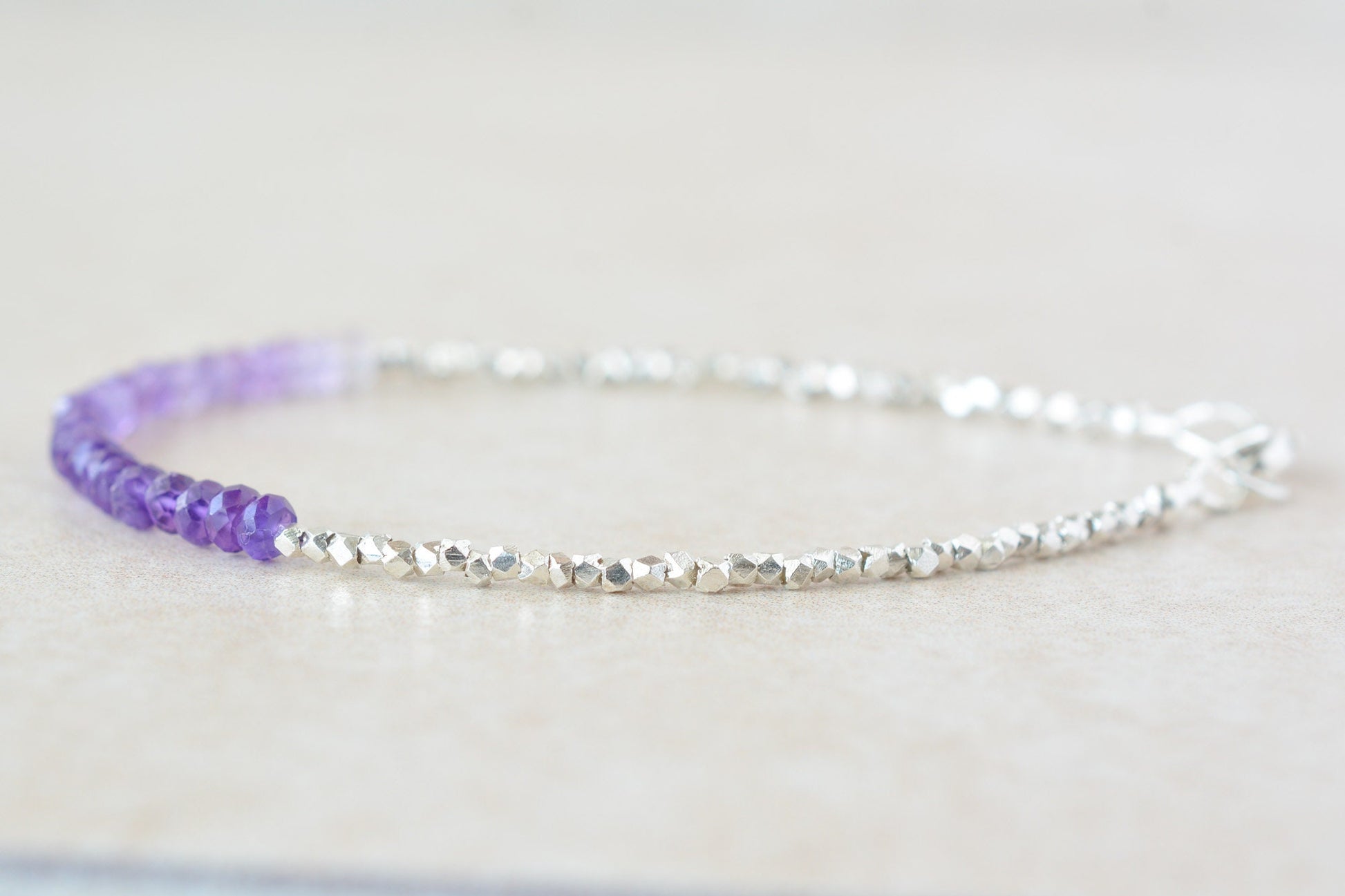 February Amethyst Birthstone Beaded Bracelet with Karen Hill Tribe Silver