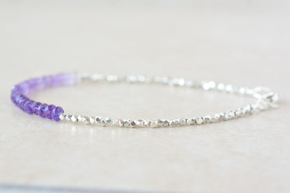 February Amethyst Birthstone Beaded Bracelet with Karen Hill Tribe Silver