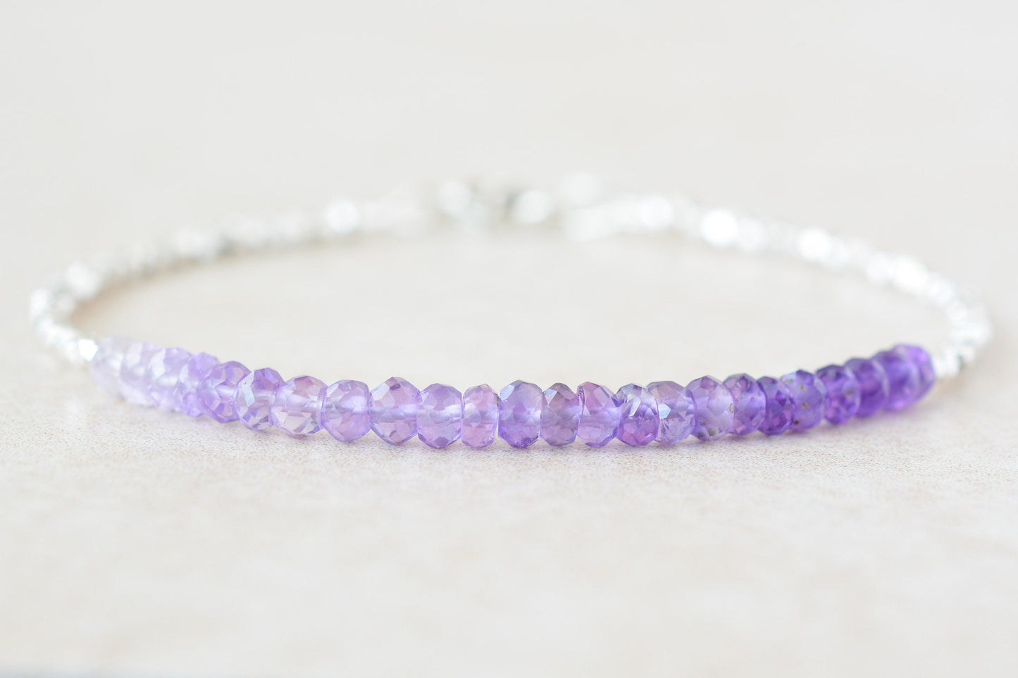 February Amethyst Birthstone Beaded Bracelet with Karen Hill Tribe Silver