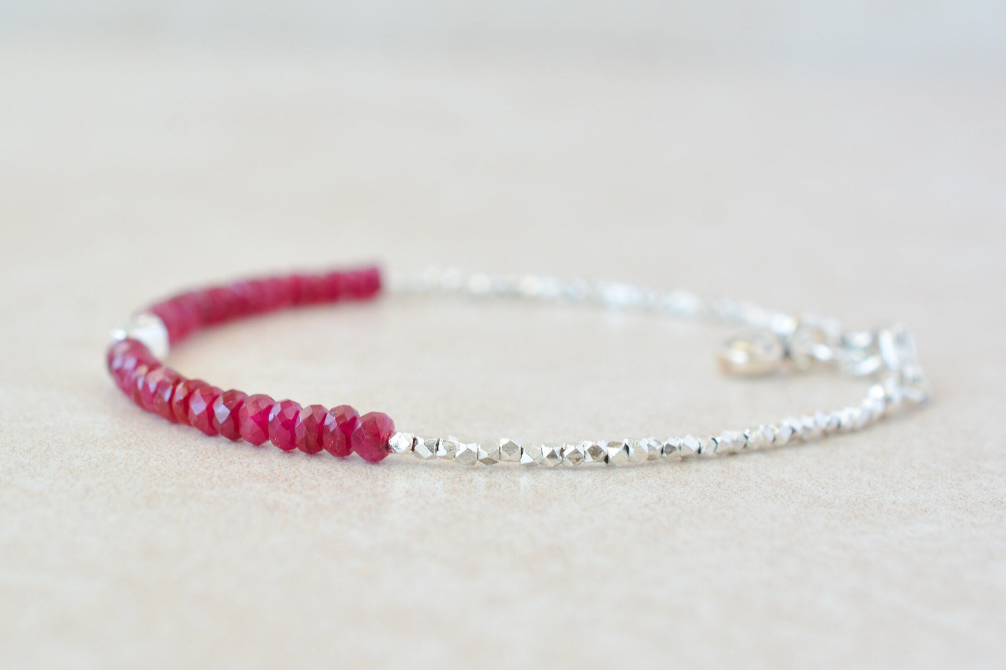 July Birthstone Bracelet with Ruby & Sterling Silver Beads