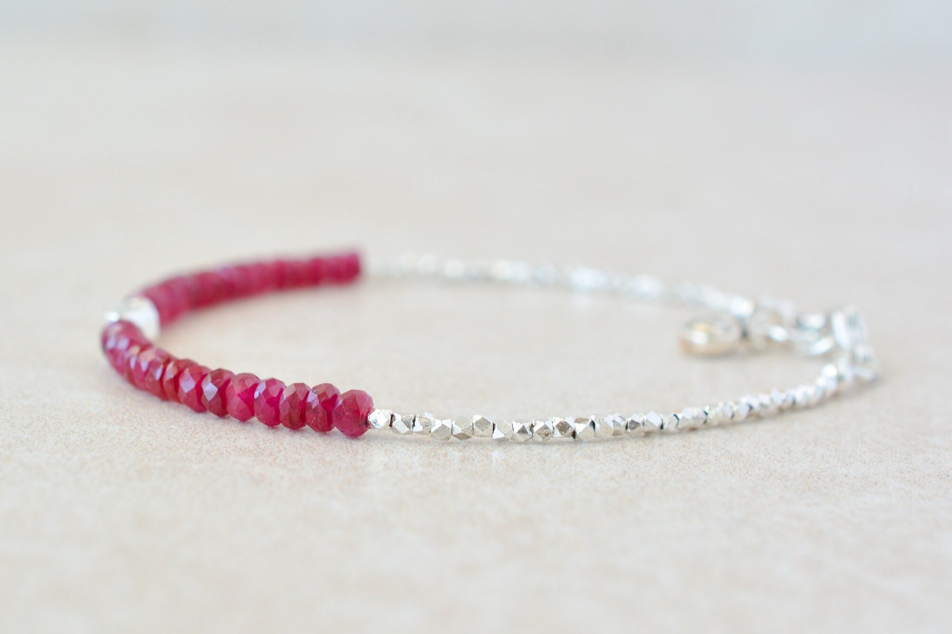 July Birthstone Bracelet with Ruby & Sterling Silver Beads