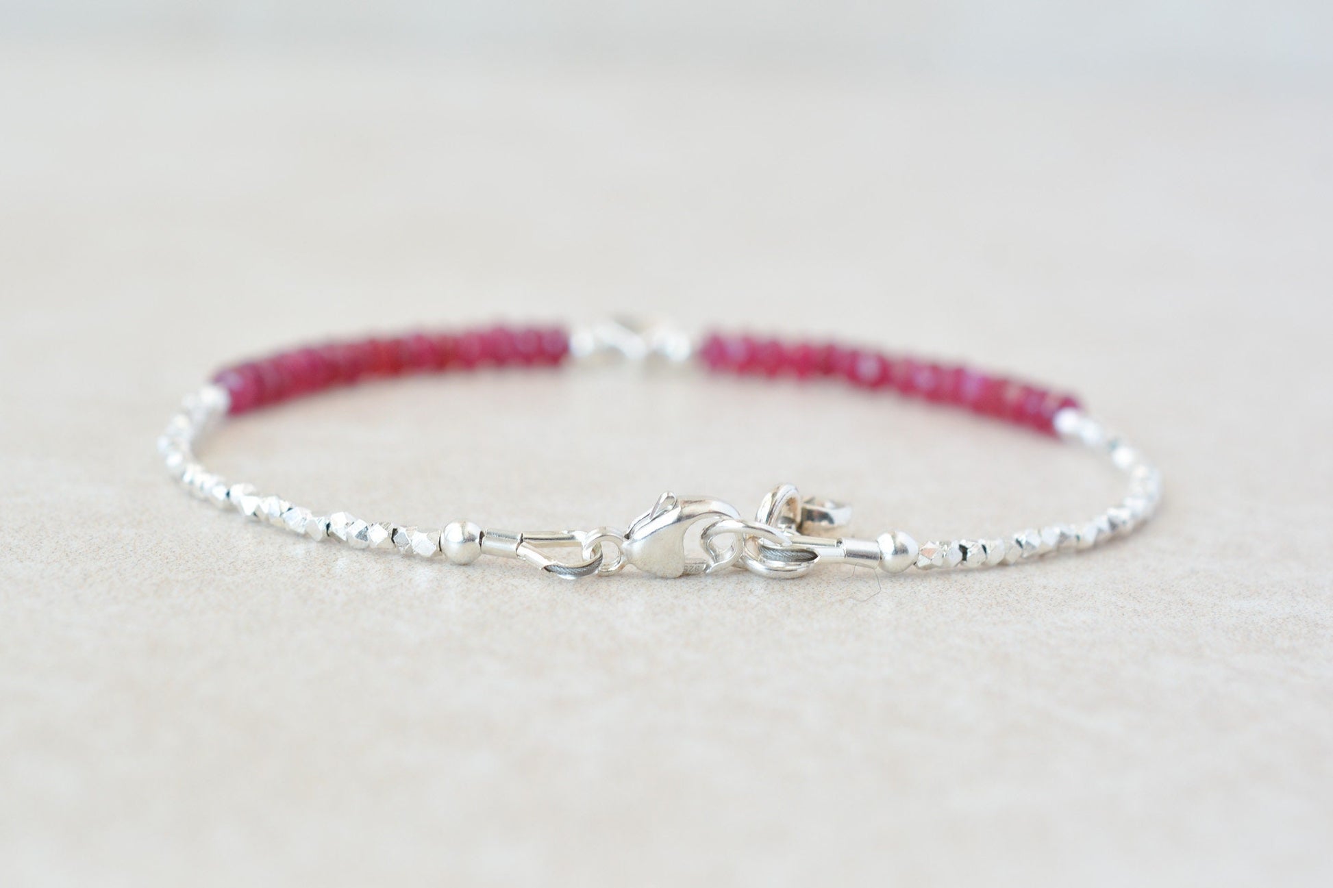 July Birthstone Bracelet with Ruby & Sterling Silver Beads