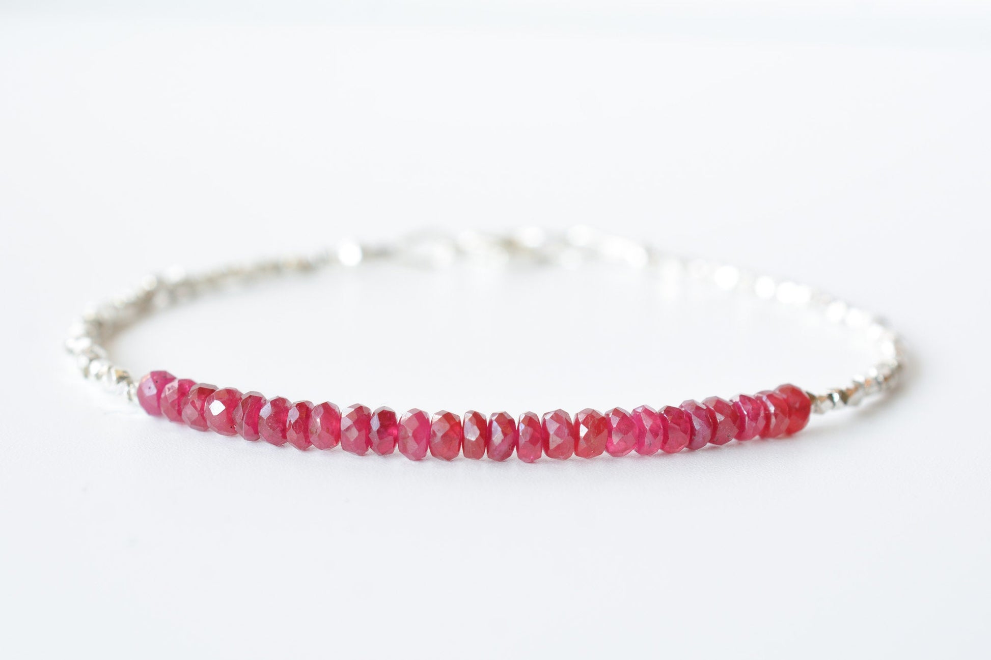 Ruby & Silver Beaded Birthstone Bracelet for July