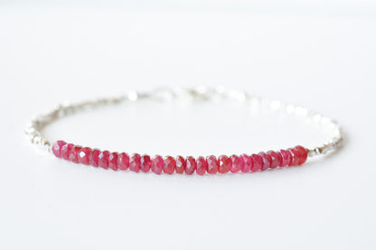 Ruby & Silver Beaded Birthstone Bracelet for July