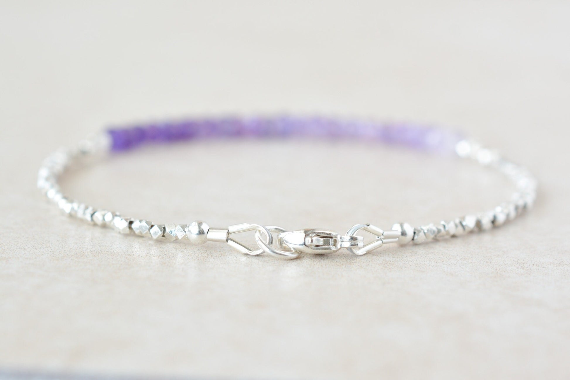 February Amethyst Birthstone Beaded Bracelet with Karen Hill Tribe Silver