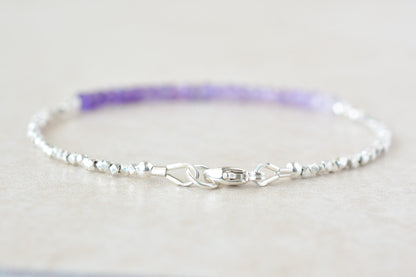 February Amethyst Birthstone Beaded Bracelet with Karen Hill Tribe Silver