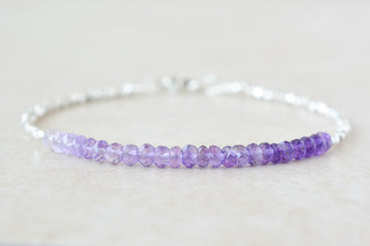 February Amethyst Birthstone Beaded Bracelet with Karen Hill Tribe Silver