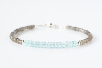 Aquamarine and Labradorite Beaded Bracelet