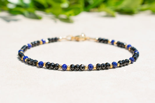 Delicate Black Spinel & Lapis Beaded Bracelet