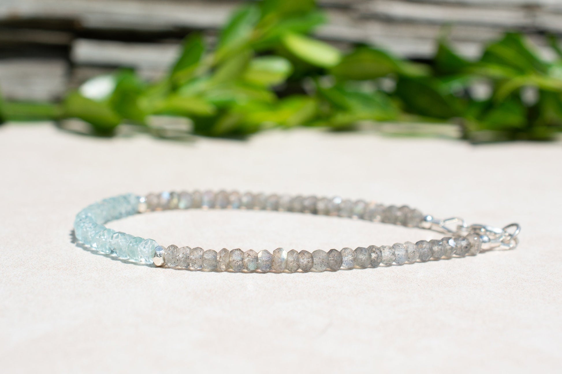 Aquamarine and Labradorite Beaded Bracelet