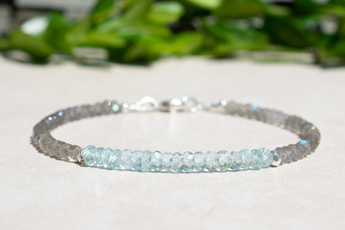 Aquamarine and Labradorite Beaded Bracelet