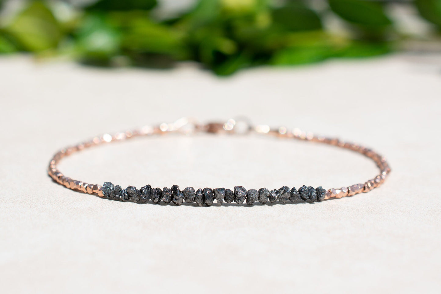 Black Diamond Bracelet with Rose Gold Beads