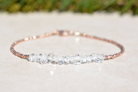 Herkimer Diamond Bracelet: Delicate Rose Gold Vermeil with April Birthstone