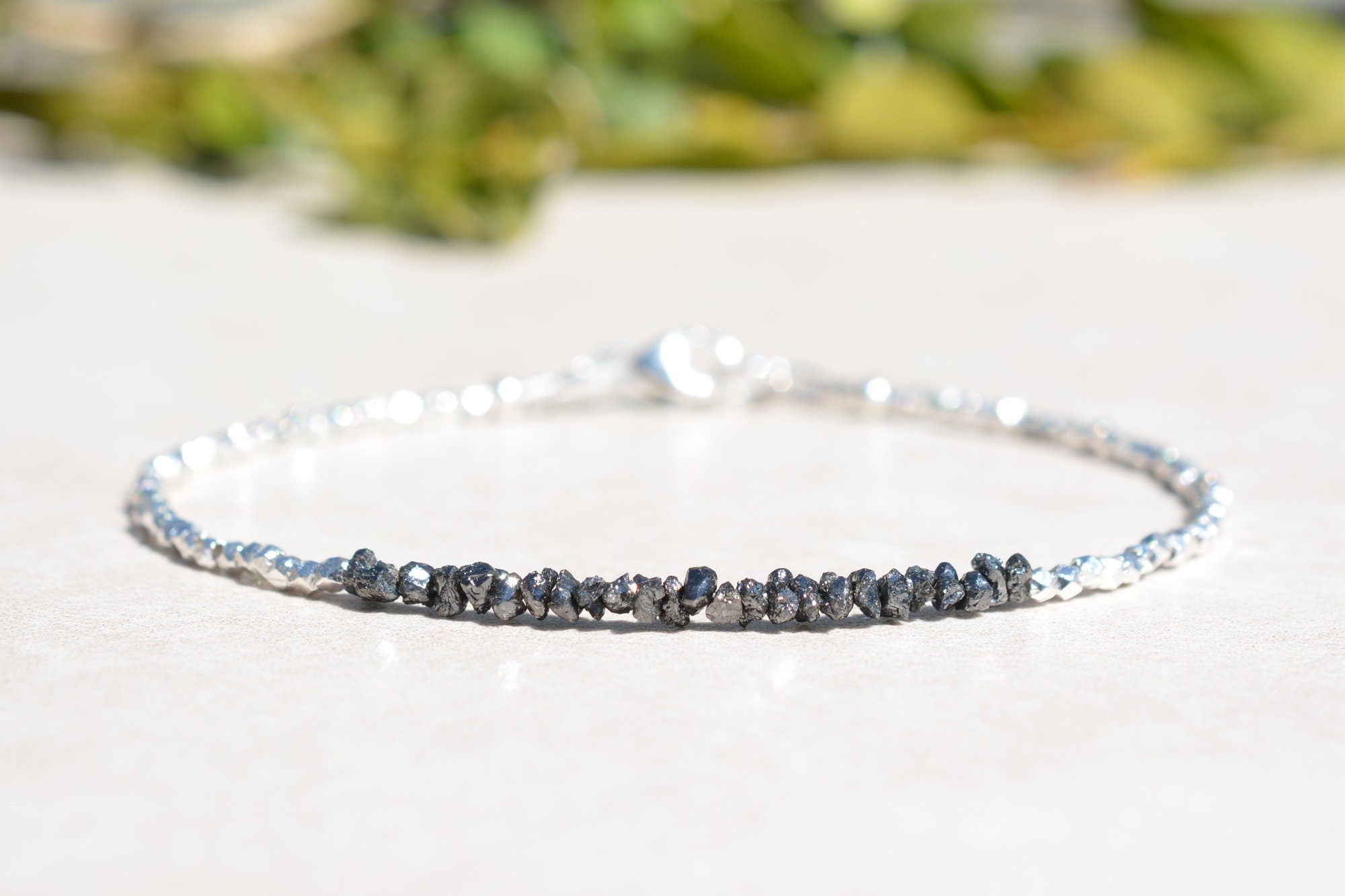 Black Diamond Bracelet, Raw Stone Beaded Bracelets for Women, Rough Diamond Gold Bead Bracelet Unique Gift for Her, April buy Birthstone Jewelry