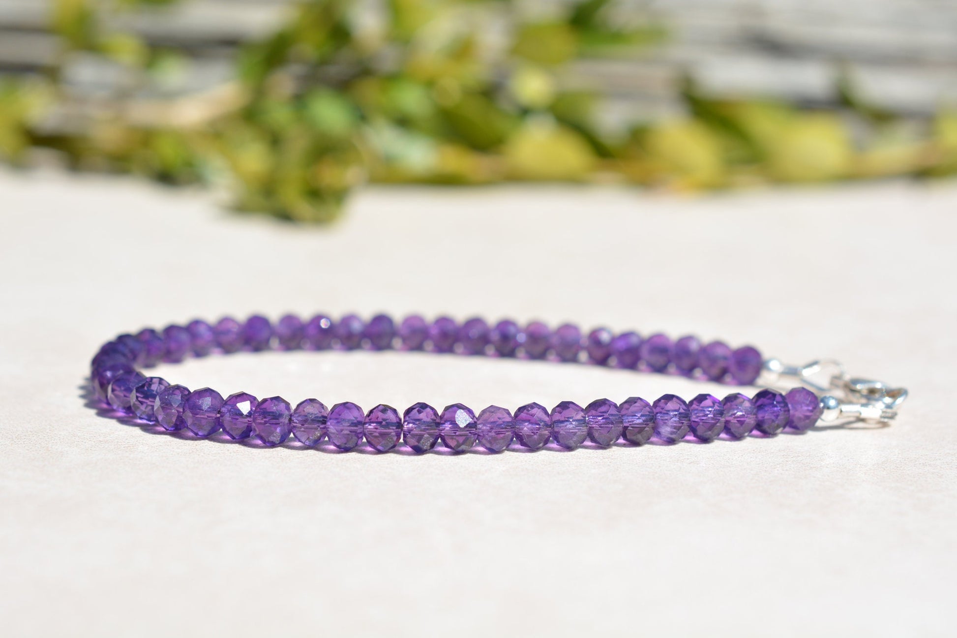 Amethyst Gemstone Bracelet with Silver Clasp