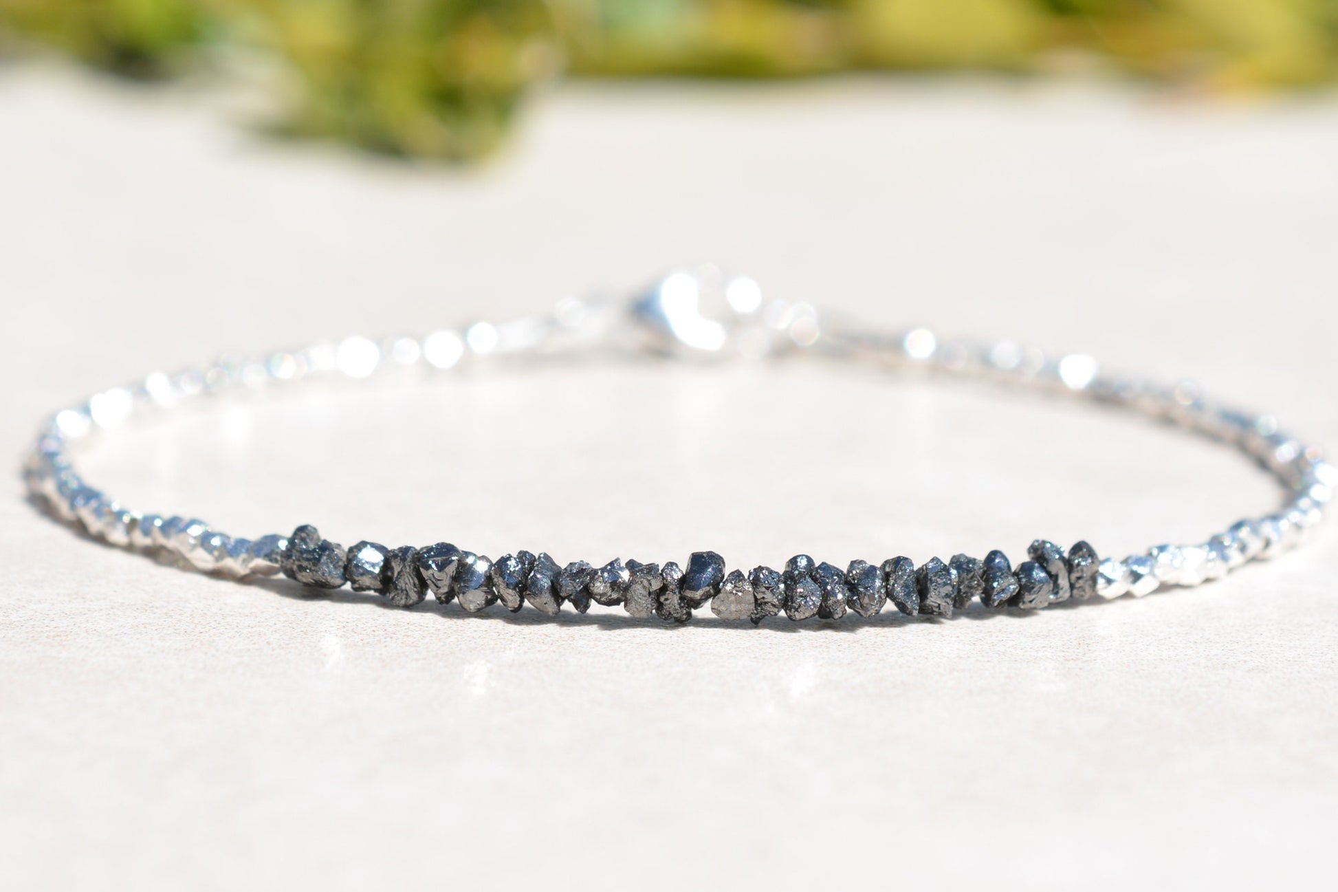 Black Diamond Bracelet with Silver Beads