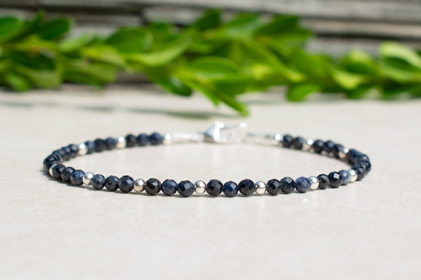 Blue Sapphire Beaded Bracelet | September Birthstone