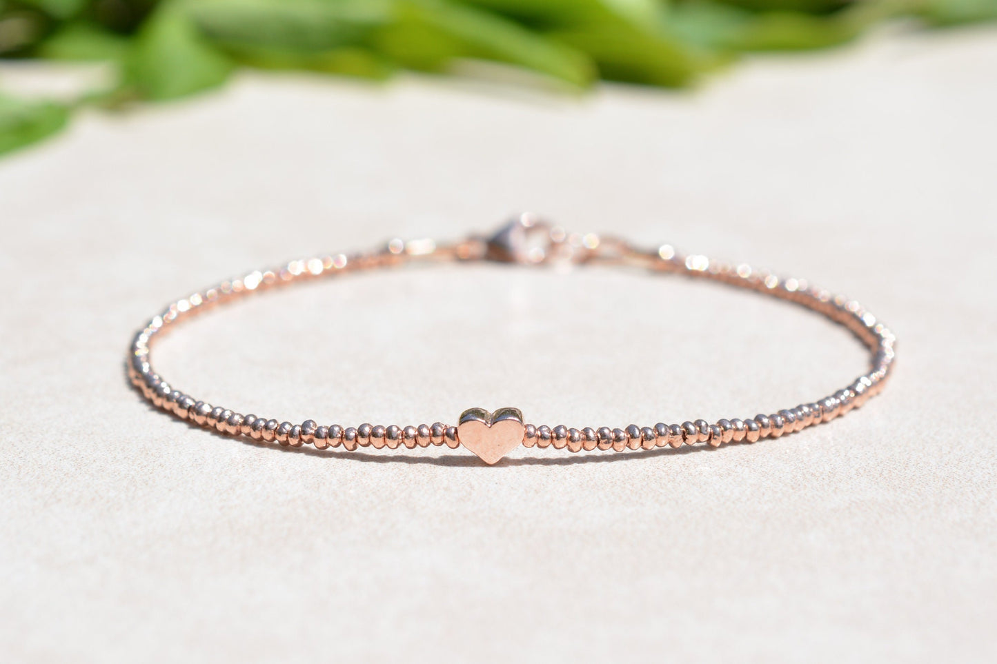 Karen Hill Tribe Heart Beaded Bracelet, Rose Gold Front