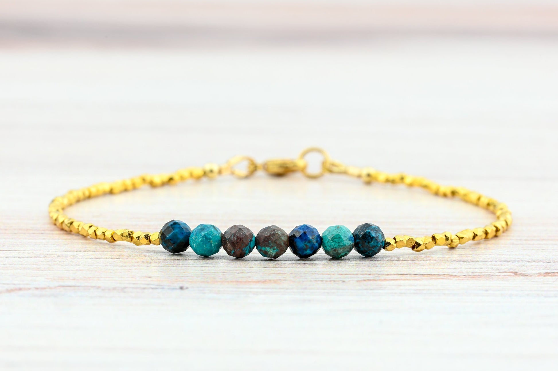 Azurite Crystal & Gold Beaded Bracelet